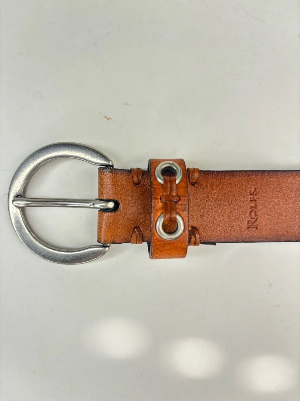 ROLFS Rustic Tan‎ Woven Leather Boho Western Belt Silver Grommets Ring Buckle LG